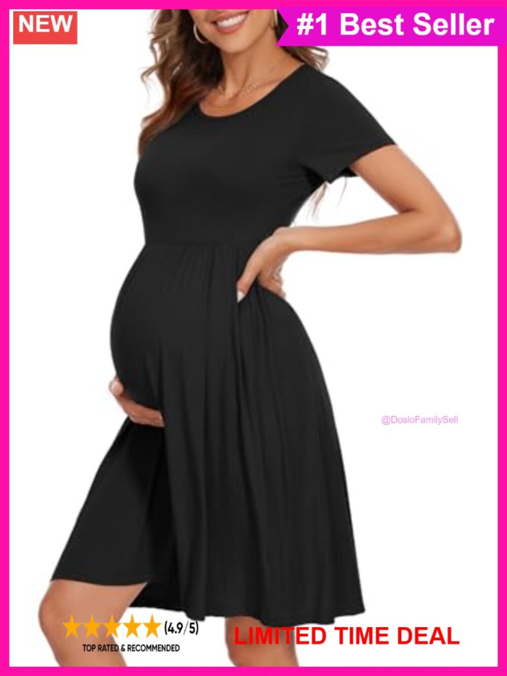 A-Line Short Sleeve Maternity Dress with Pockets Casual Pregnancy